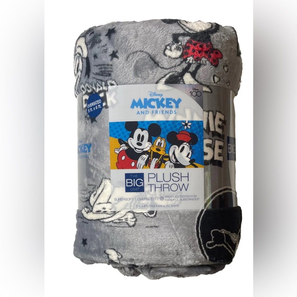 Disney Mickey and Friends color Gray Plush Throw NWT